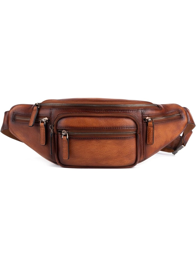 Genuine Leather Fanny Pack Waist Bag for Men Women Hip Bum Bag Travel Pouch Sling Bag Crossbody Chest Bags Shoulder Daypack Multiple Pockets Waist Pack Brown - Image 1